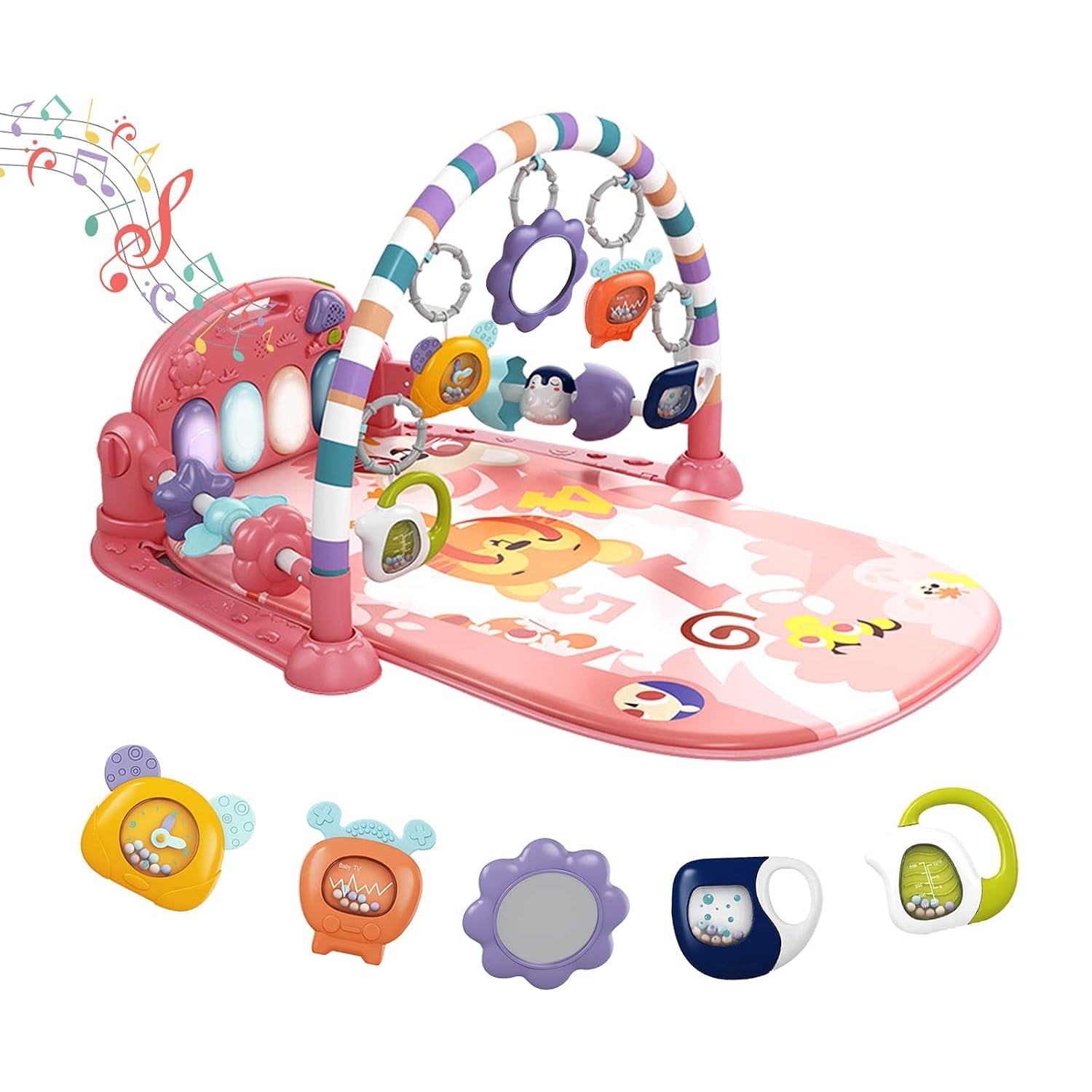 dearlomum Pink Tiger Theme Baby Play Mat Gym with Kick & Play Piano
