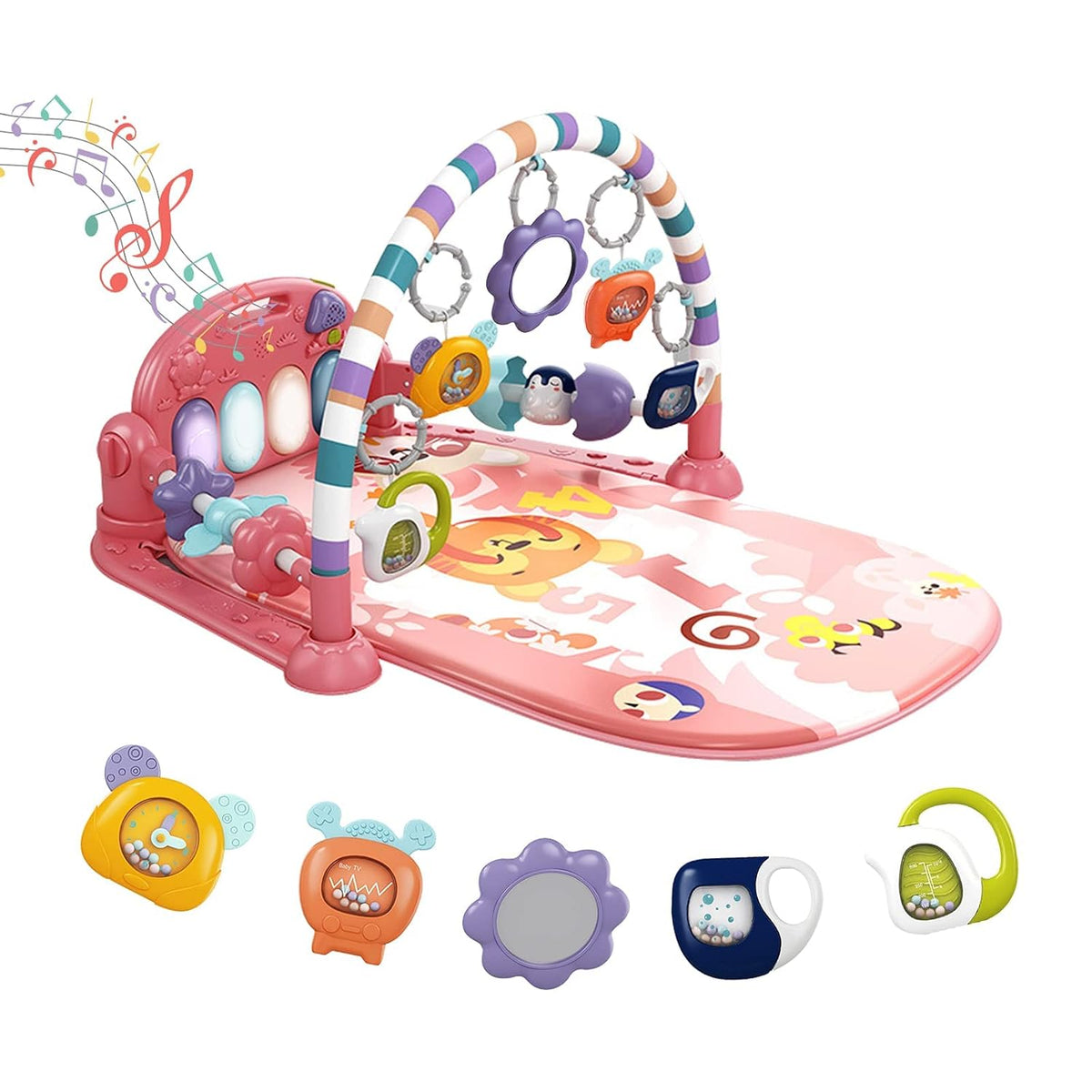 dearlomum Pink Tiger Theme Baby Play Mat Gym with Kick & Play Piano