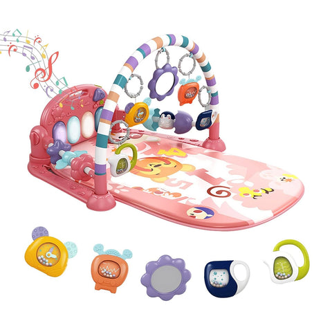 dearlomum Pink Tiger Theme Baby Play Mat Gym with Kick & Play Piano