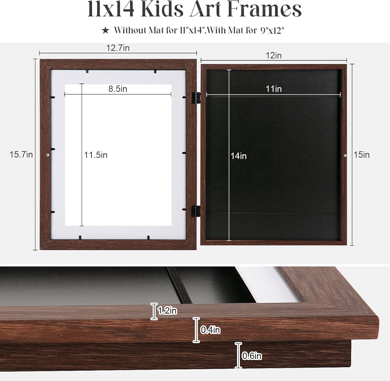 2-Pack Kids Art Frames, 11x14 Front Opening Kids Artwork Frames Changeable, Displays 9x12 With Mat and 11x14 Without Mat, Holds 50 Pcs, for 3D Picture, Crafts, Children Drawing, Hanging Art, Portfolio
