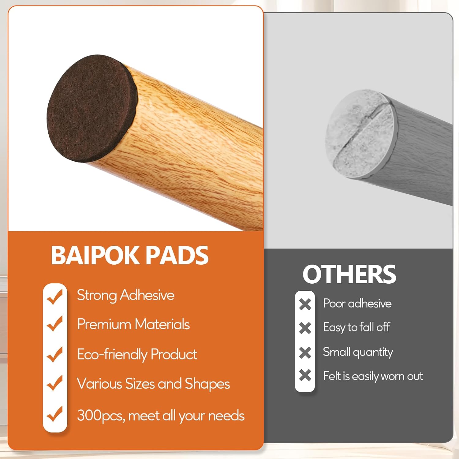 Furniture Pads Felt Pads 300 Pieces Huge Pack Furniture Felt Pads, Brown