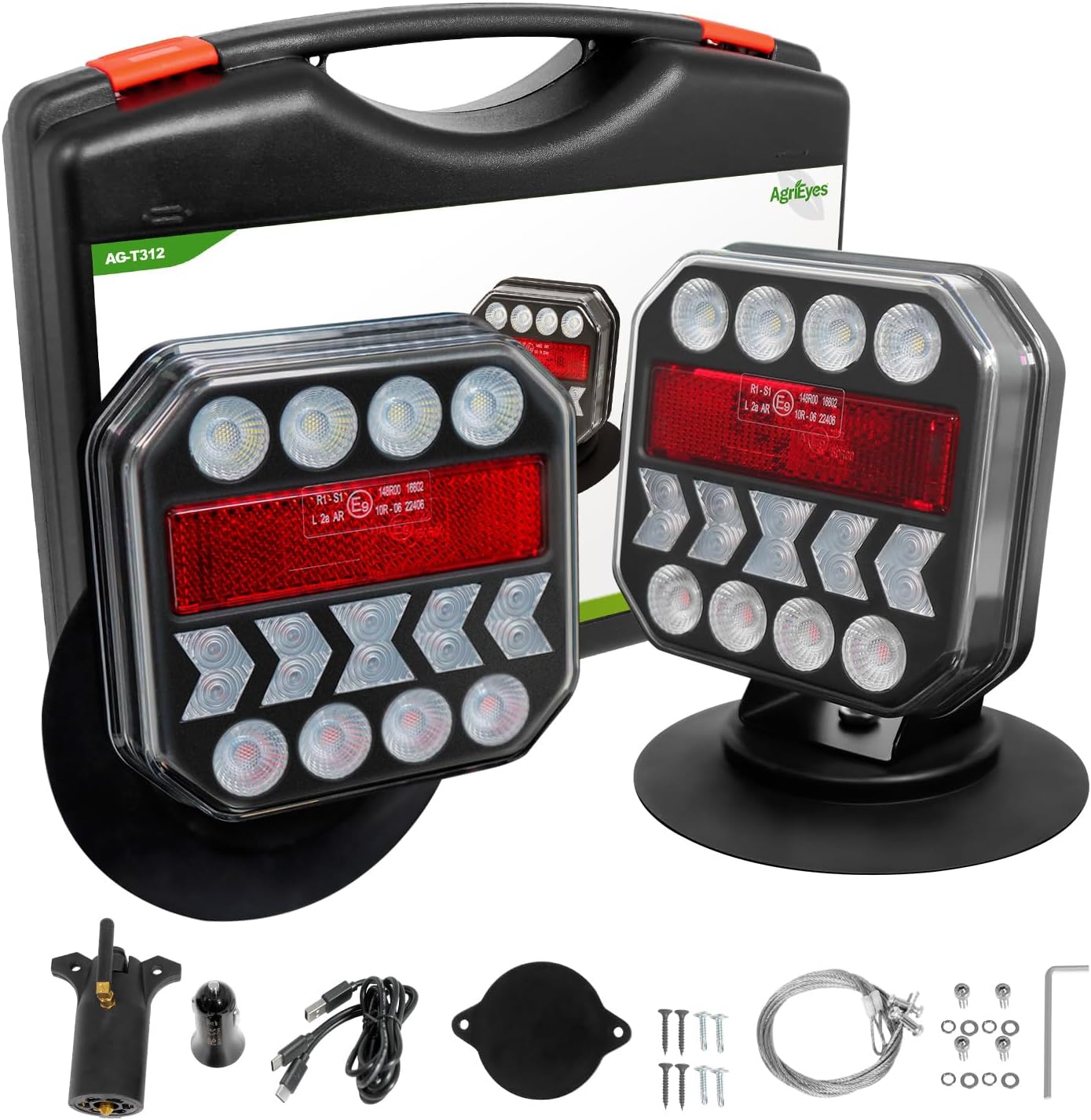 Agrieyes T312 Wireless Trailer Lights w/USB-C, Magnetic Tow Light Kit