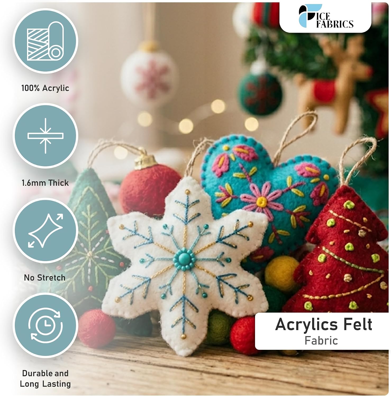 Ice Fabrics Craft Felt Fabric by The Yard - 72" Wide & 1.6mm Thick Acrylic Felt - Soft and Durable Kelly Green Fabric for DIY Arts & Crafts, Decorations and More - 2 Yards Kelly Green