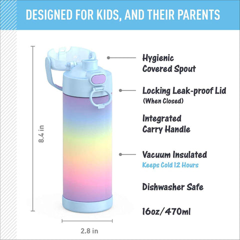 THERMOS FUNTAINER Water Bottle with Spout, 16oz, Rainbow Cloud