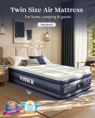VOSSER Twin Air Mattress with Built-in Pump,13" XL-Long Blow Up Bed,500 lb