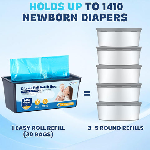 FURWEY Diaper Pail Refill Bags, 2-Pack (60 Bags), 30 Bags Per Refill