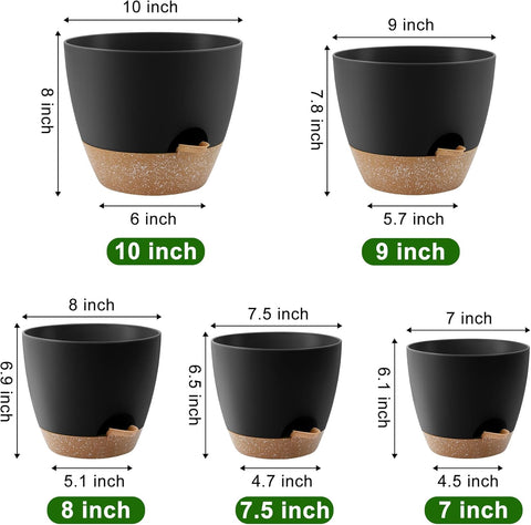 QRRICA 7/7.5/8/9/10 Inch Self Watering Pots for Indoor/Outdoor Plants