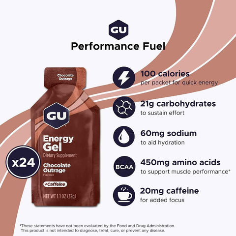 GU Energy Original Sports Nutrition Energy Gel, Chocolate Outrage, 24 Count Box