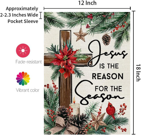 CROWNED BEAUTY Christmas Jesus Is the Reason Garden Flag for Outside 12x18