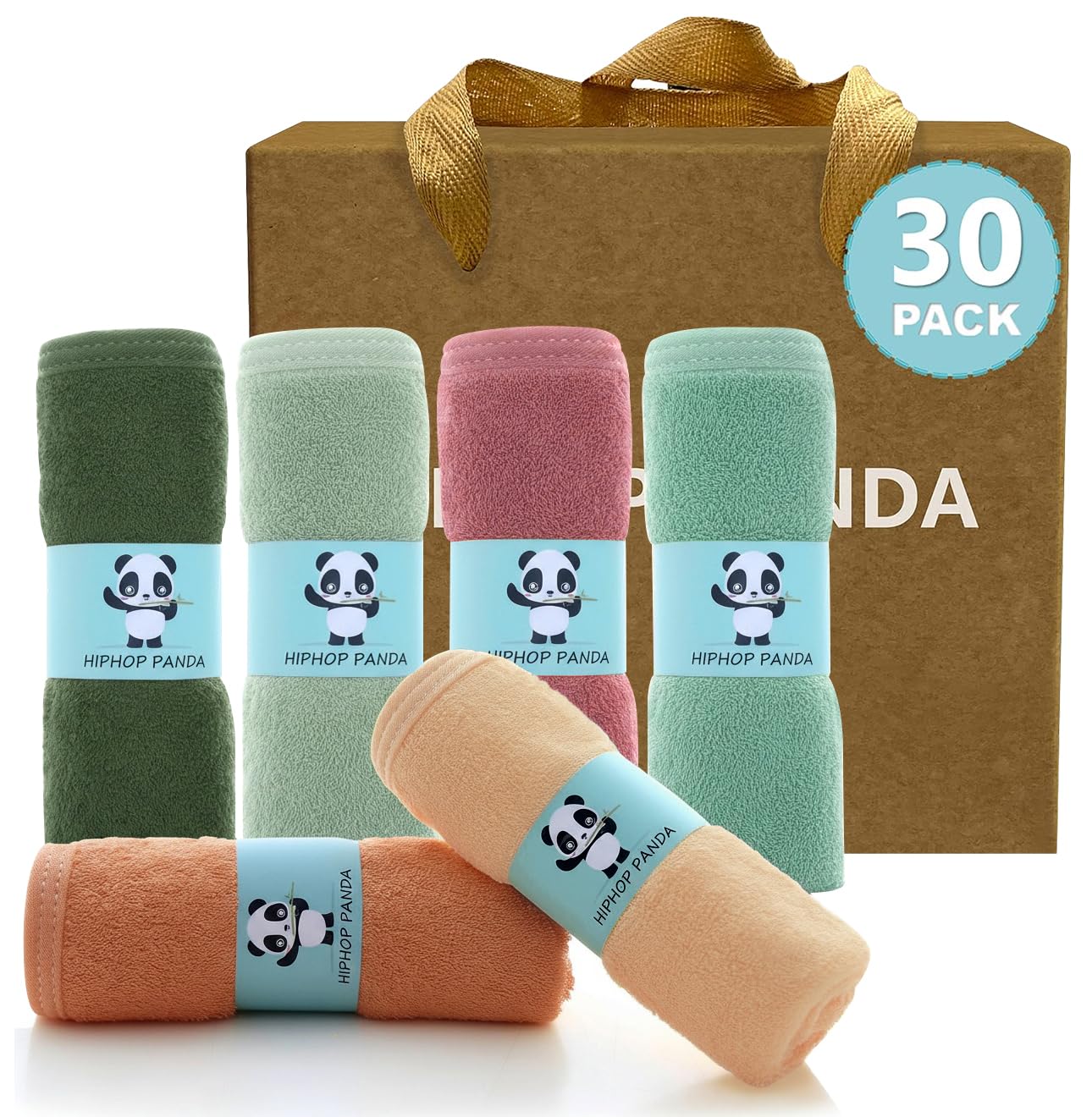 HIPHOP PANDA Soft Baby Washcloths, 2-Layer, 30 Pack Newborn Gift Set