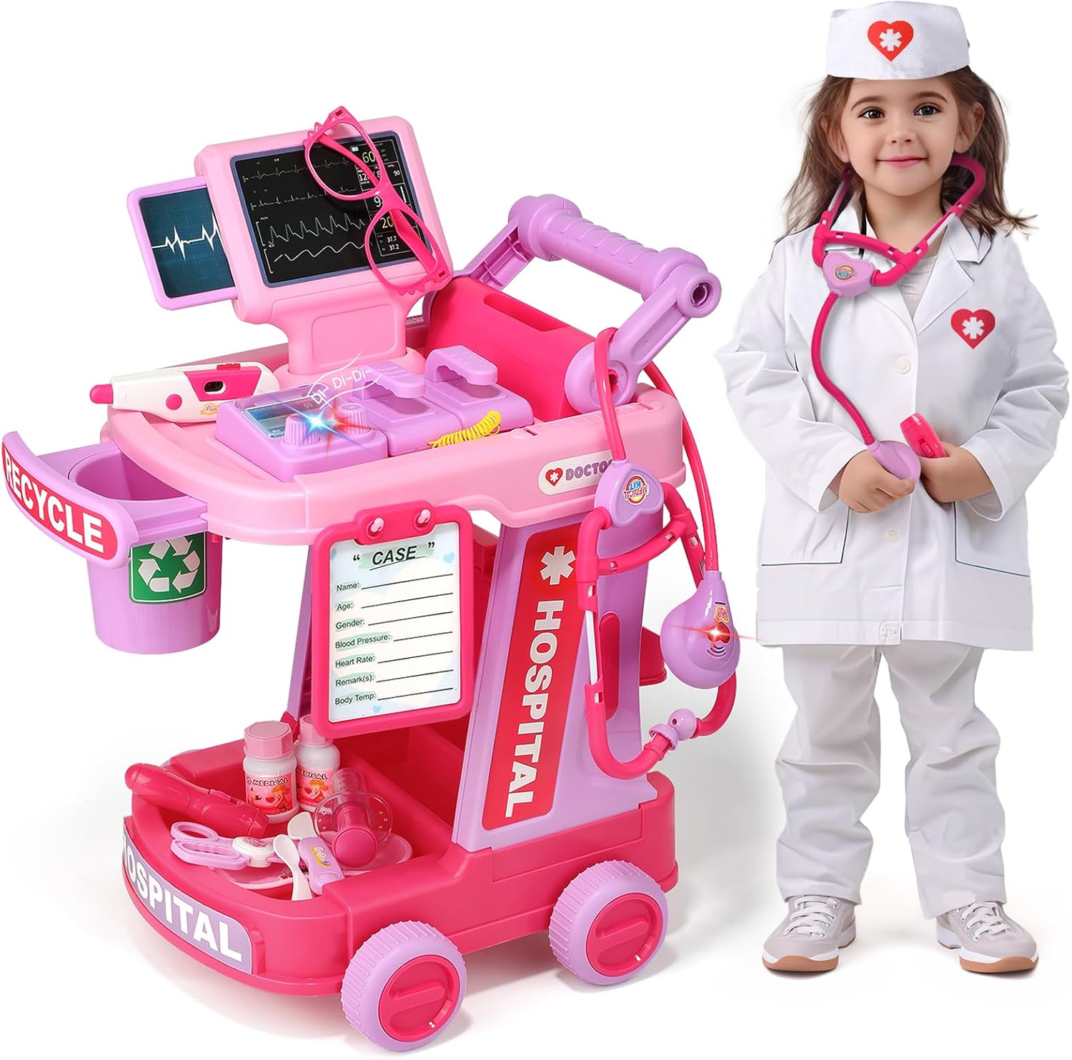 Liberry Toddlers Doctor Kit Toy for Girls Boys Ages 2 3 4 5, Pink