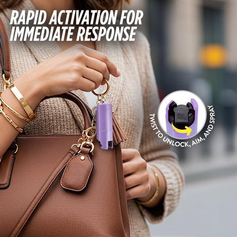 Guard Dog Security Quick Action Pepper Spray Self Defense Keychain, Maximum Strength 1.44 MC, OC Spray, 16-Foot Range, Twist-Lock Safety, Belt Clip for Easy Carry for Women and Men, Made in USA