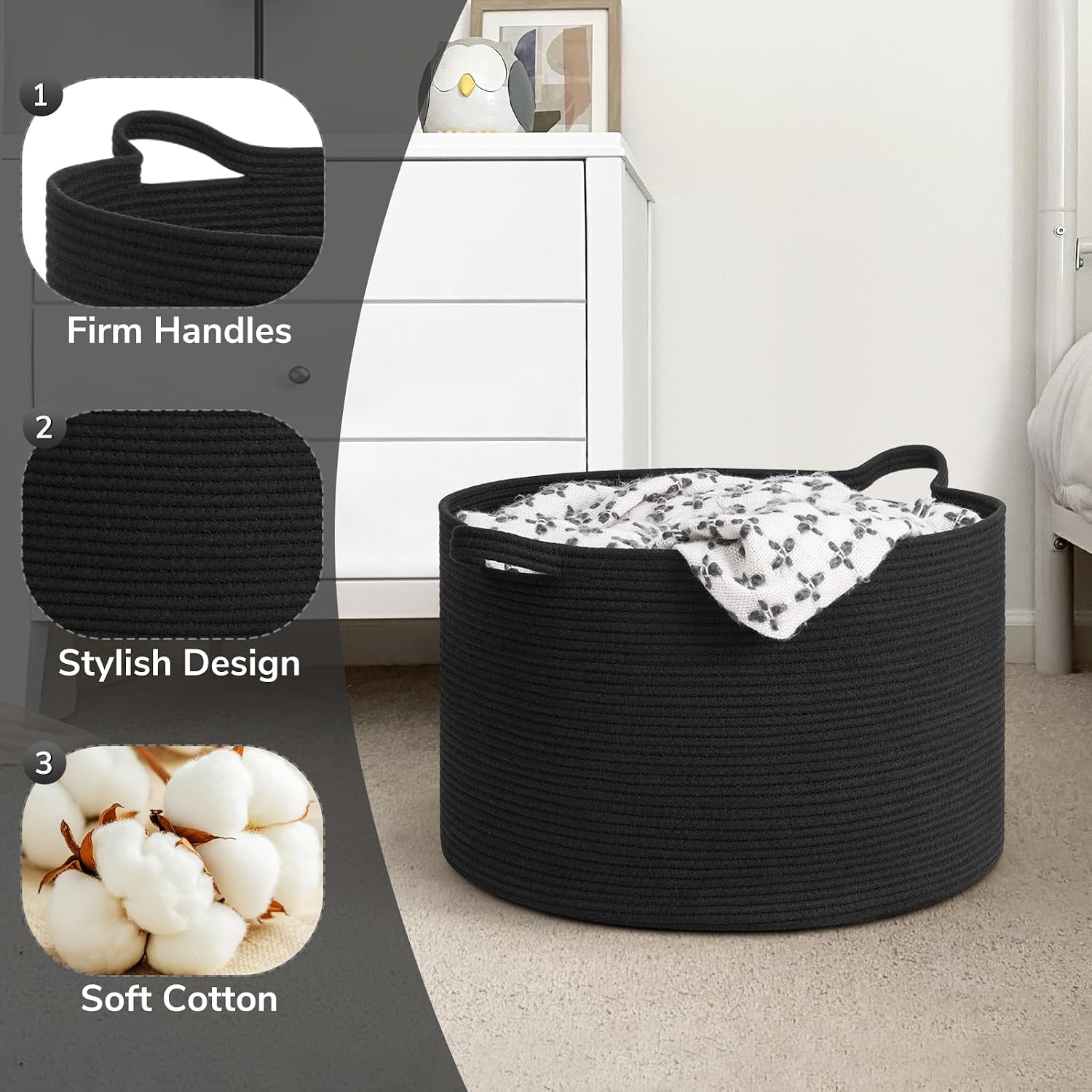 Goodpick Large Woven Dirty Clothes Basket for Nursery & Living Room, 65L