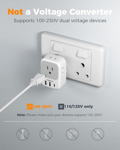 TESSAN Type M Adapter for South Africa, PD 20W 2 Pack