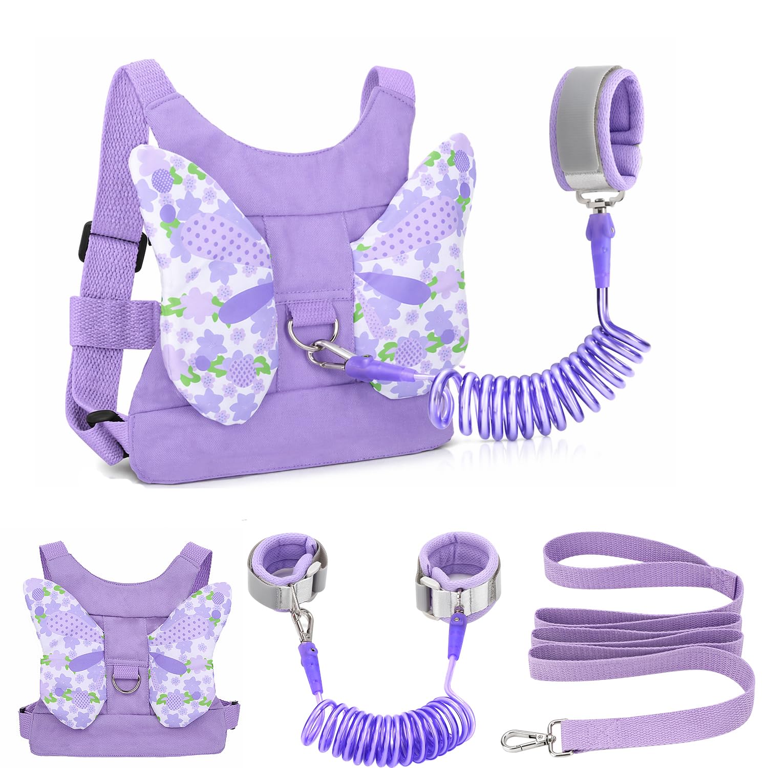 Toddlers Leash + Anti Lost Wrist Link Child Kids Safety Harness Kids Walking Wristband Assistant Strap Belt for Girl Pink Christmas Gift (Purple)