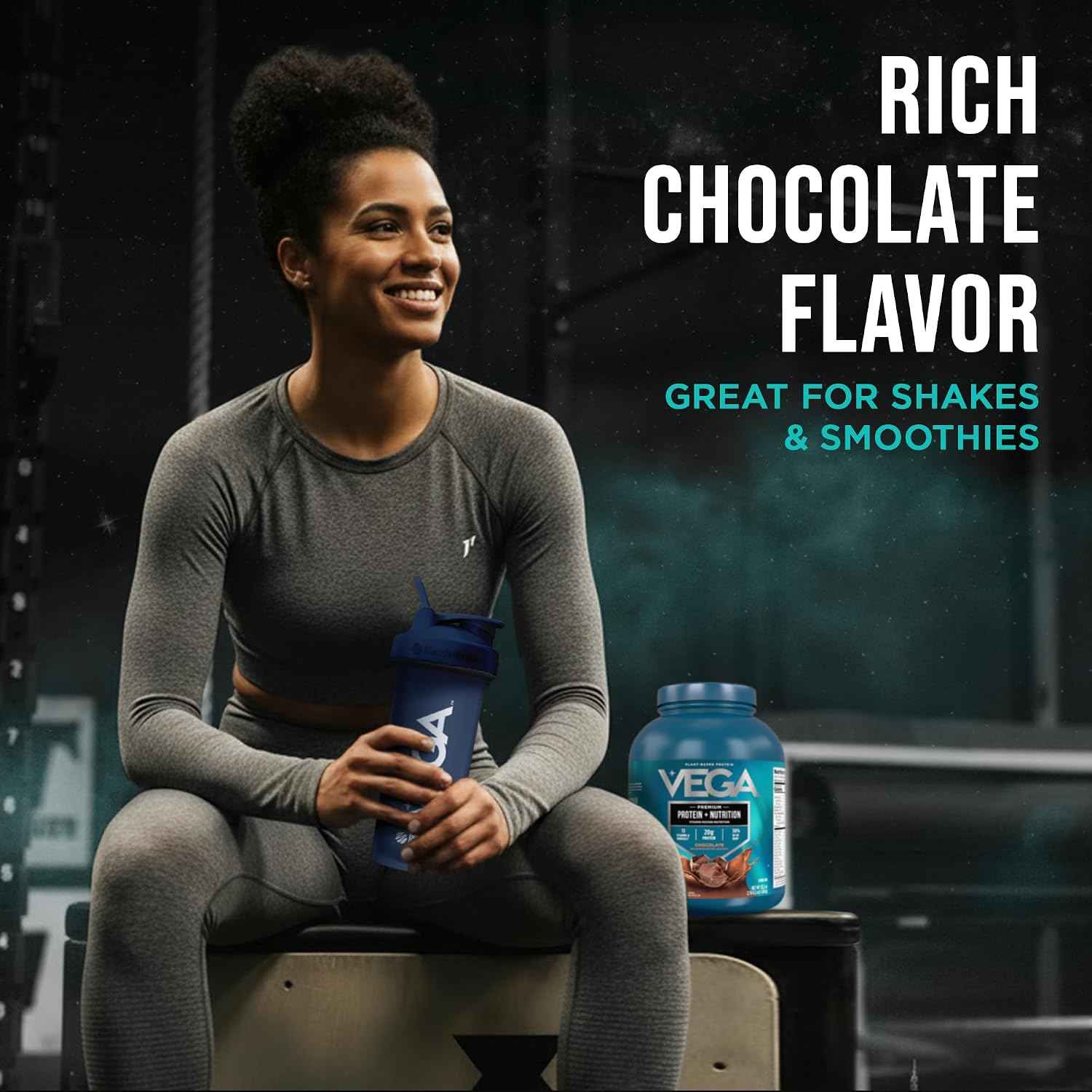 Vega Protein + Nutrition – 20g Plant Based Vegan Protein Powder, Chocolate for a Dairy-Free Protein Shake – XL Tub, 2.4lbs (30 Servings)