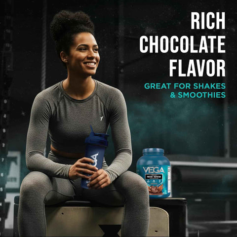 Vega Protein + Nutrition – 20g Plant Based Vegan Protein Powder, Chocolate for a Dairy-Free Protein Shake – XL Tub, 2.4lbs (30 Servings)