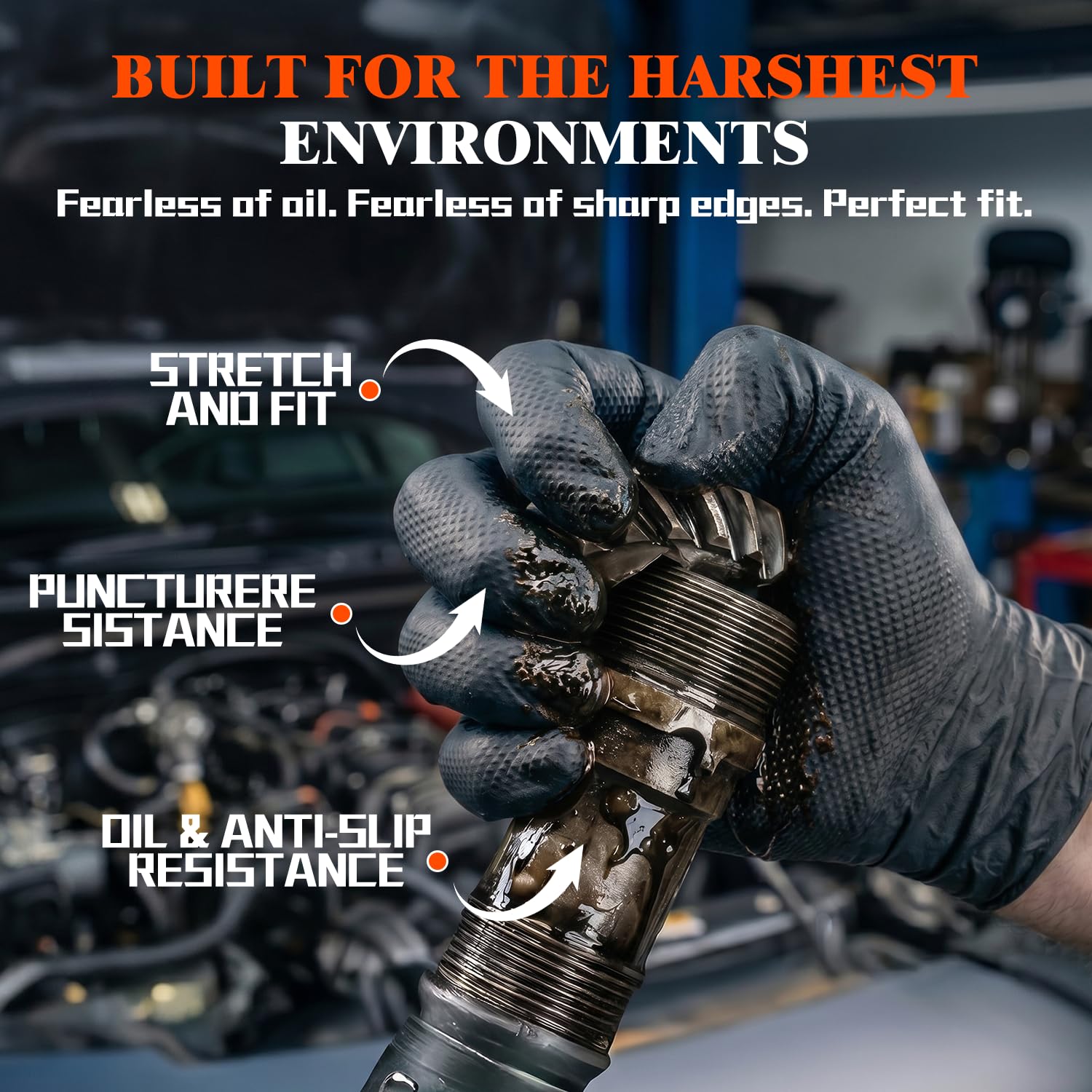 ANBOSON 10 Mil Heavy Duty Mechanic Nitrile Gloves, Medium Black 100 Count