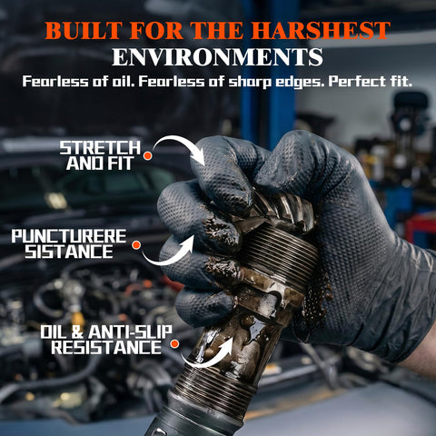ANBOSON 10 Mil Heavy Duty Mechanic Nitrile Gloves, Medium Black 100 Count