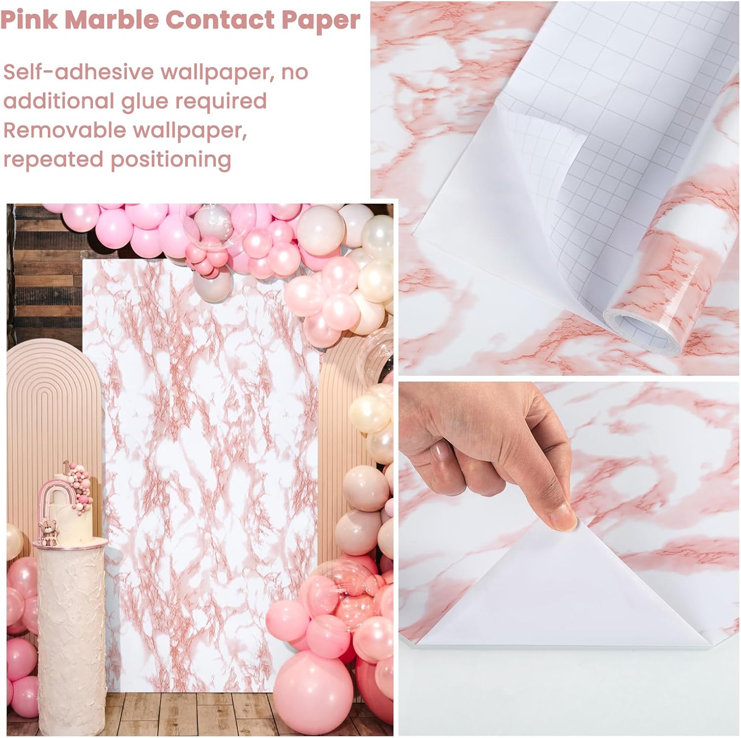 Marble Contact Paper Pink Peel and Stick Wallpaper for Kitchen Countertop
