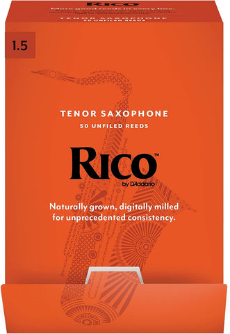 D’Addario Woodwinds - Rico Tenor Sax Reeds - Tenor Saxophone Reeds - Tenor Reeds Crafted for Beginners, Students, Educators - Strength 1.5, 50-Pack