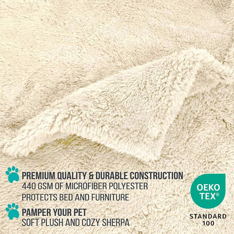 PetAmi Fluffy Sherpa Waterproof Dog Blanket for Pet Cat Queen 90x90, Beige