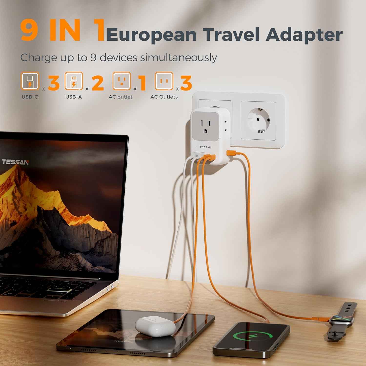 TESSAN European Travel Plug Adapter, Type C EU Plug, PD 28W