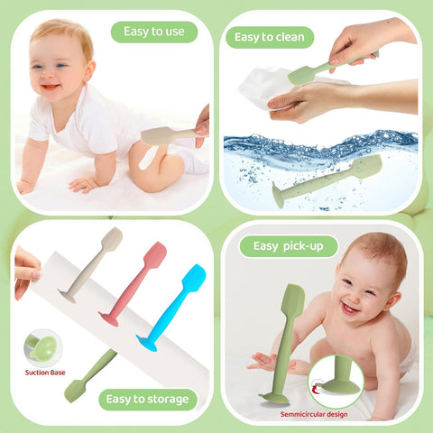 Butt Spatula Baby Diaper Cream spatula 3 Pcs with 3 Storage case,Soft Silicone Diaper Cream Applicator Bum Butt Paste spatulas Brush with Suction Base,Large diaper Rash cream Applicator