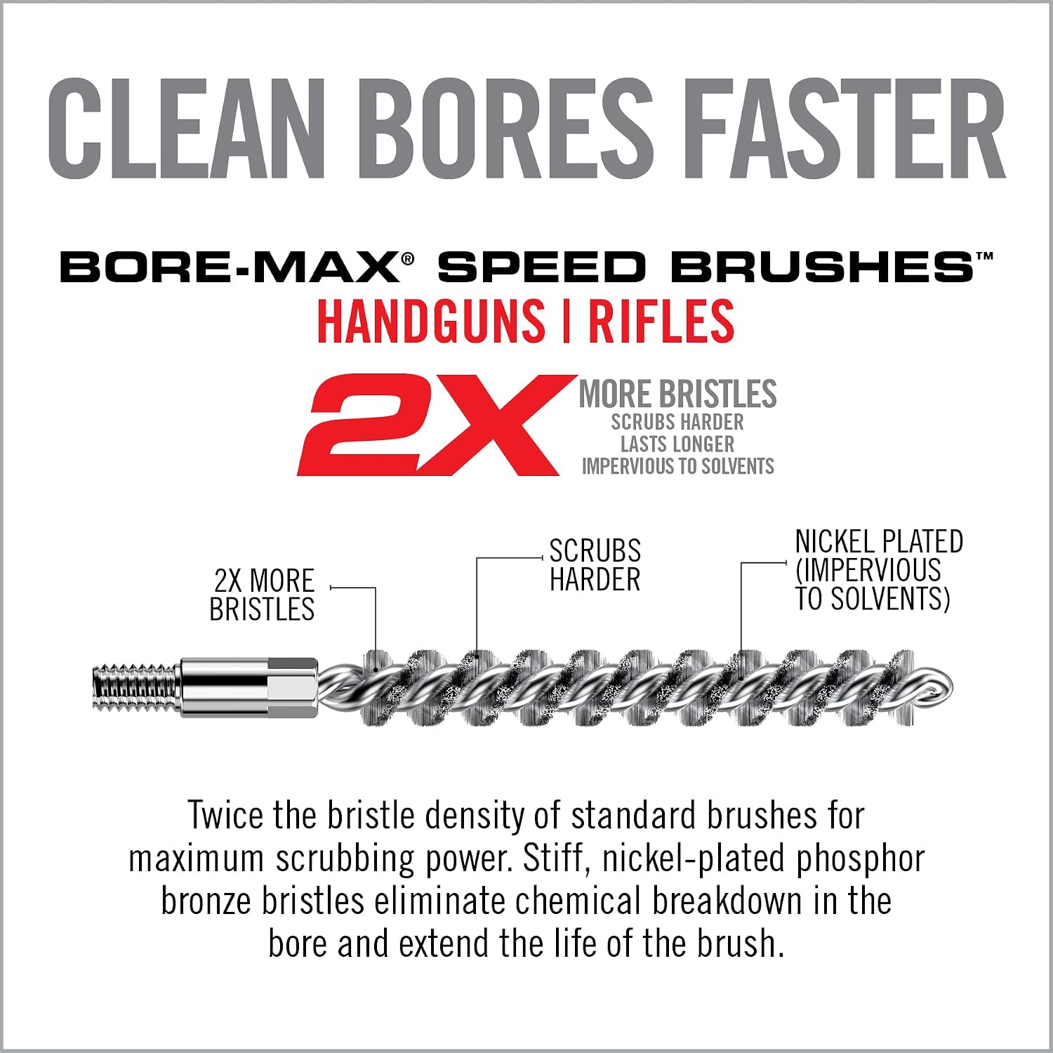 Real Avid Bore Max Speed Brush Multi Cal Pack – 10 Durable Nickel Plated Gun Cleaning Brushes Fits .22 .243 .270 .284 .30 Caliber Rifles and .22 .380 .40 .45 Caliber Handguns with 2X Bristle Density