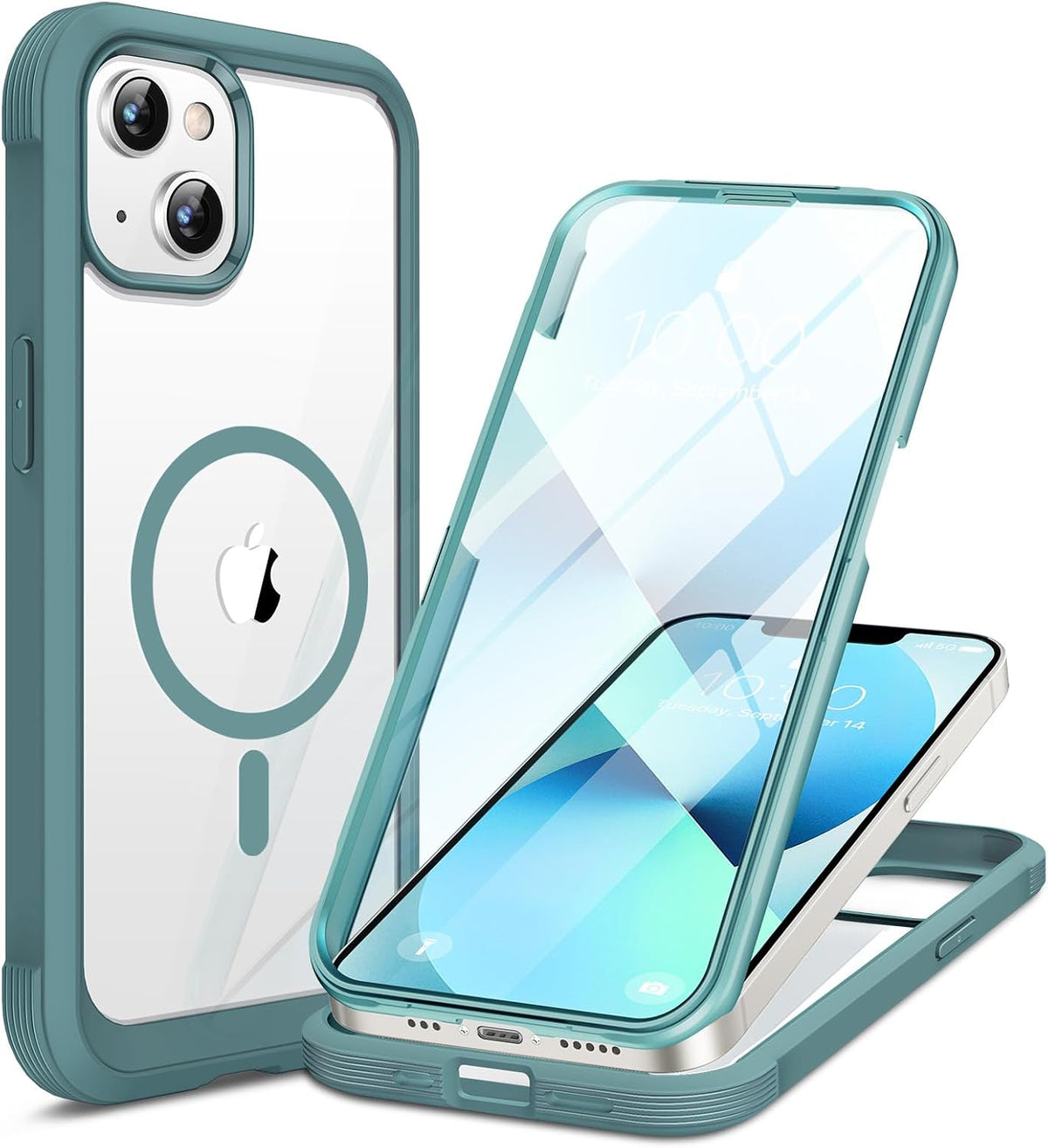 miracase for iPhone 13 Case 6.1",Built-in Glass Screen Protector,Teal