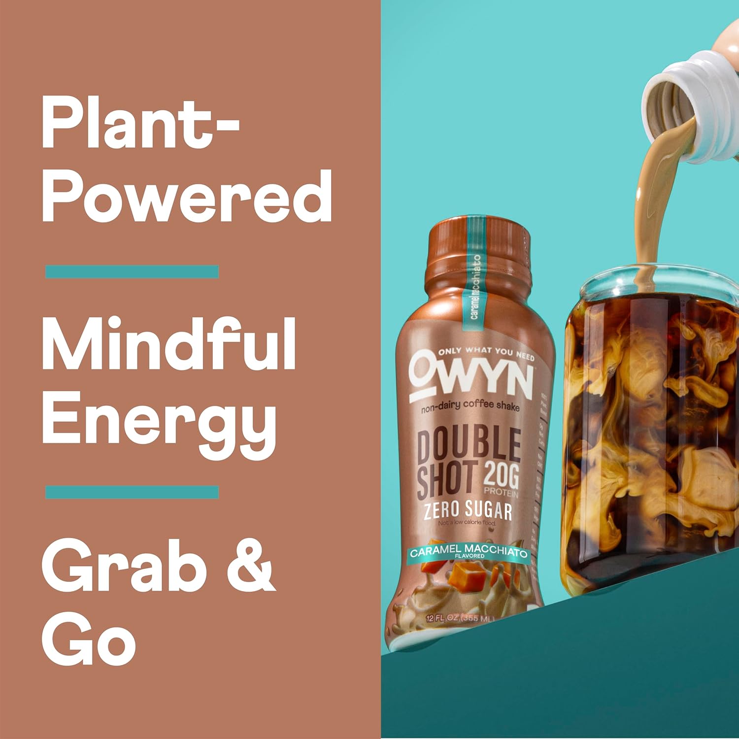 OWYN Only What You Need Mocha Latte Flavored 20g Protein Shake, 12 Ct | 20g Protein, Zero Sugar, 180mg Caffeine, Dairy Free, Plant Protein, Gluten Free, Individual 12fl oz Bottles