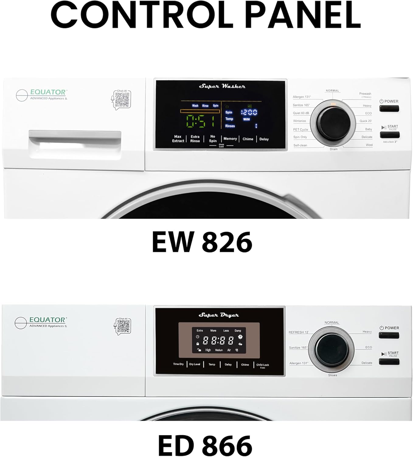 Equator Matching Laundry Set 110V ONE OUTLET 15 Lb Washer 1.62 cu.ft+13Lb Vented Dryer 3.1cu.ft