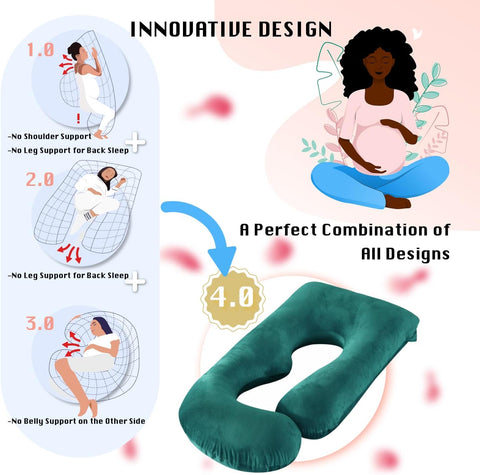 ALLOPERA Pregnancy Pillow, Full Body Maternity Pillow 57 inch, with Removable Washable Cover - Sleep Support for Legs, Back, Neck, Shoulder, HIPS, Belly, Velvet Cover (Dark Green)