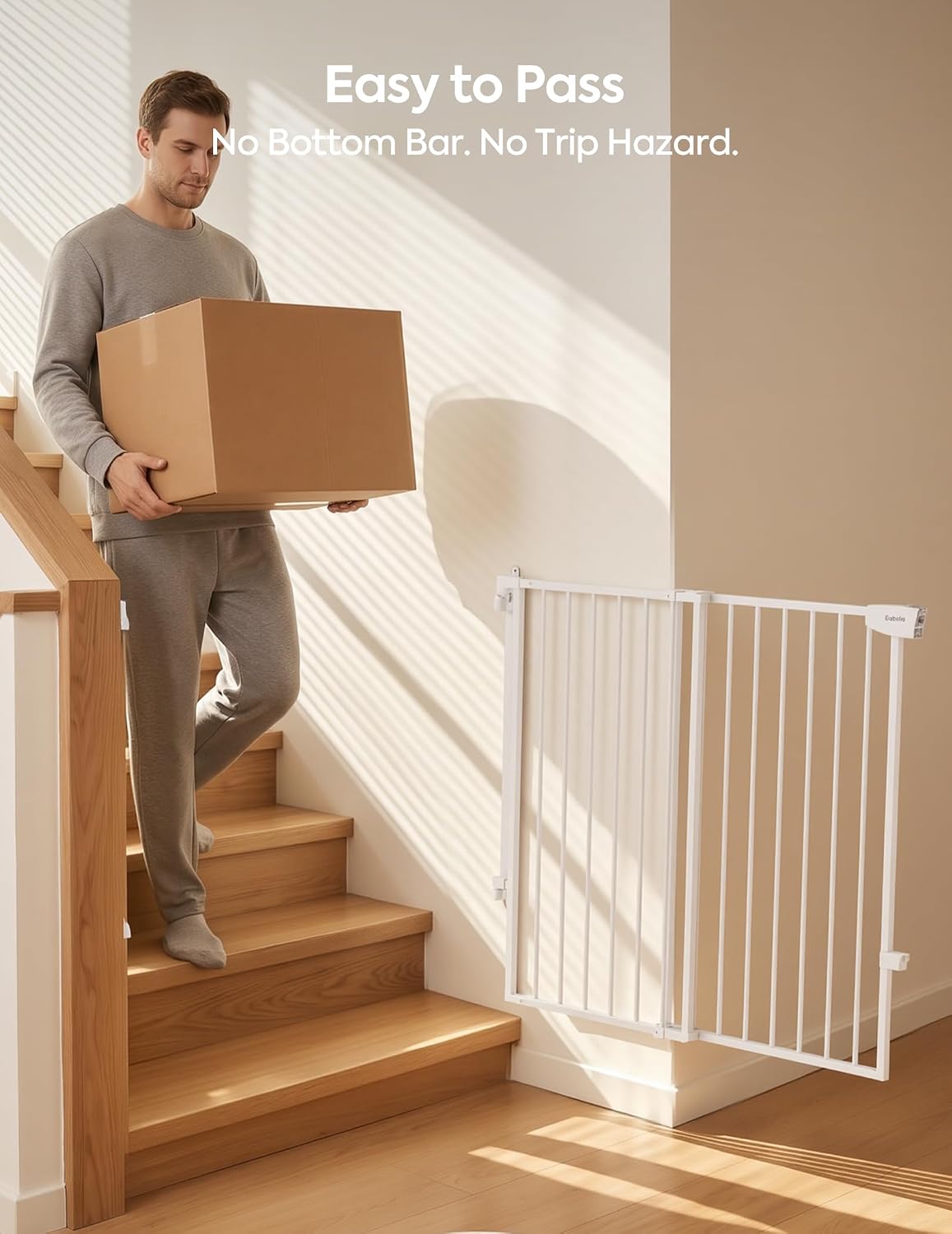 Babelio Extra Wide No Bottom Bar Baby/Dog Gate, 28" H, 29.7-46.5" W, White