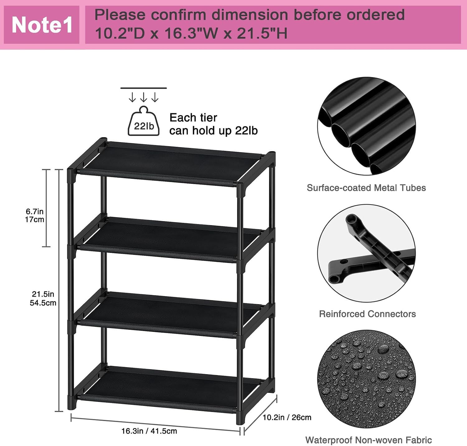 Autonomier 4 Tier Extra Small Shoe Rack (16.3" Wide), Space Saver Shelf