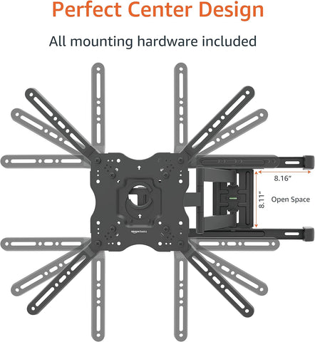 Amazon Basics Full Motion TV Wall Mount with Horizontal Post Installation Leveling for 32" to 86" TVs, Black