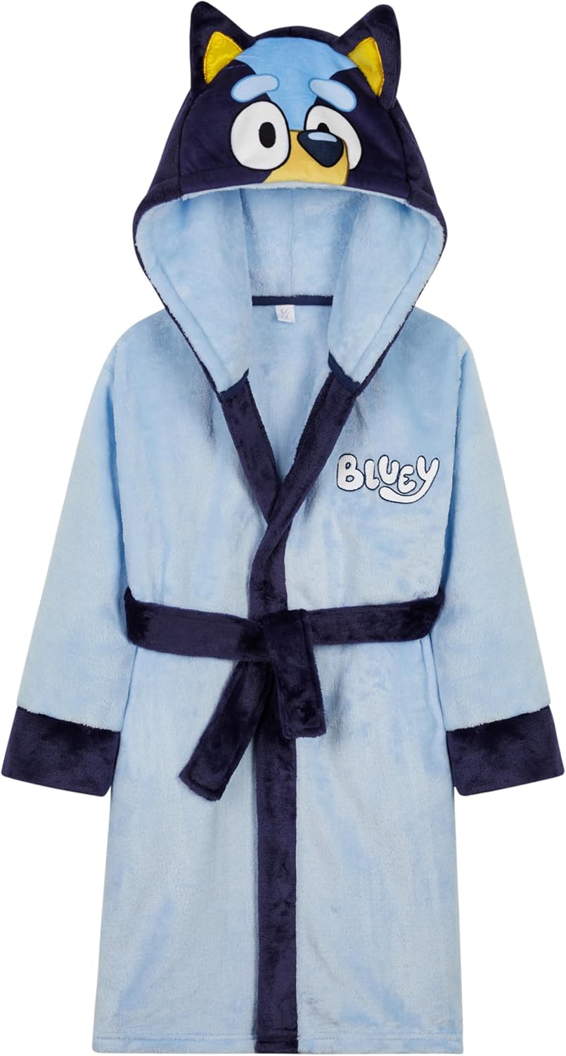 Bluey Robe for Kids, Toddlers, Sizes 18M–8Y with 3D Hood, Fleece Bathrobe, Soft Dressing Gown, Loungewear, Gifts for Girls