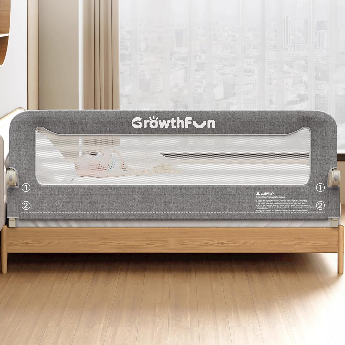 Foldable Bed Rail for Toddlers, 75in Reinforced Carbon Steel Frame&Connectors, Breathable Cationic Fabric - Safety Toddler Bed Rails for Queen, King, Twin, Full, No-Tool Setup.