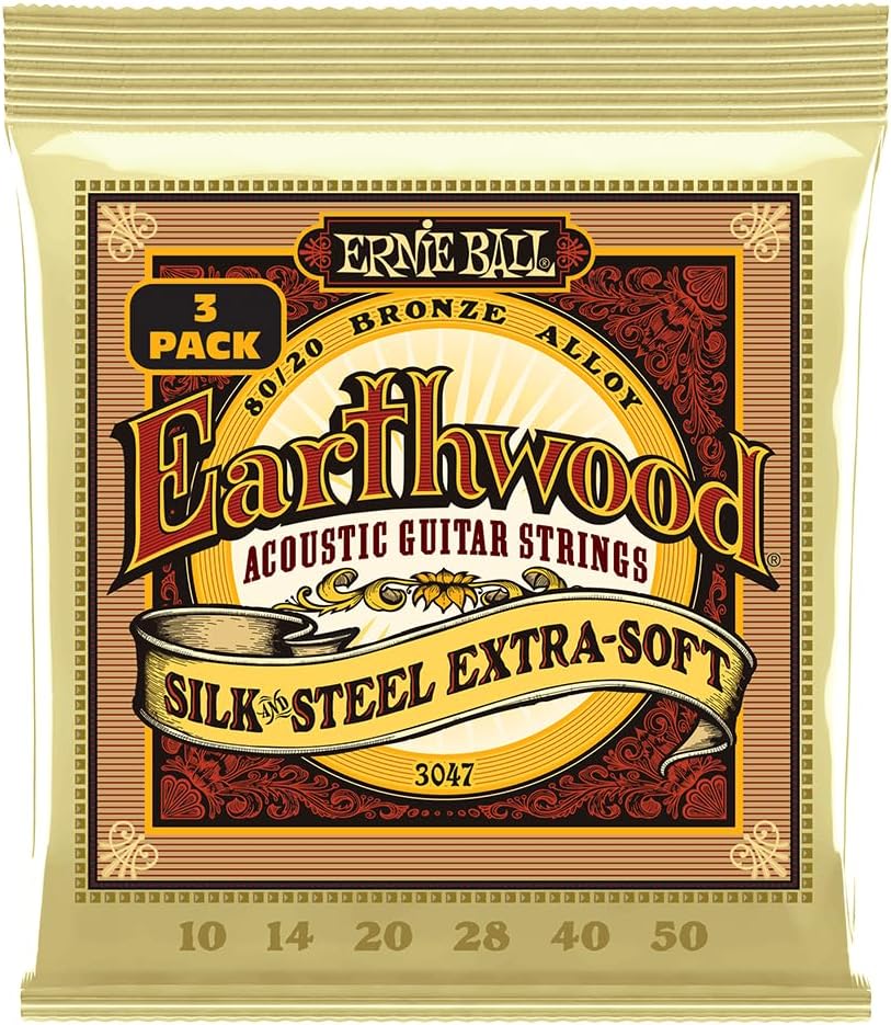 Ernie Ball Earthwood Silk and Steel Extra-Soft Acoustic Guitar Strings, 10-50 Gauge (P02047)