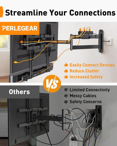 Perlegear Long Arm Full Motion TV Mount with Power Strip for 42–75 inch TVs