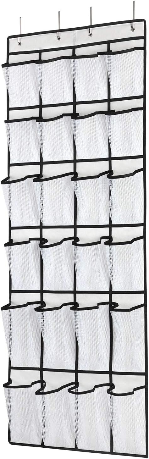 SAVERHO Over the Door Shoe Organizer, Hanging Shoe Organizer with 24 Mesh Large Pockets Door Shoe Rack Organizer for Men Women Kids Hanging Shoe Storage Bag.(White)