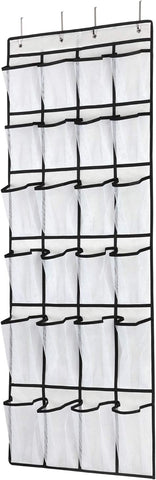 SAVERHO Over the Door Shoe Organizer, Hanging Shoe Organizer with 24 Mesh Large Pockets Door Shoe Rack Organizer for Men Women Kids Hanging Shoe Storage Bag.(White)