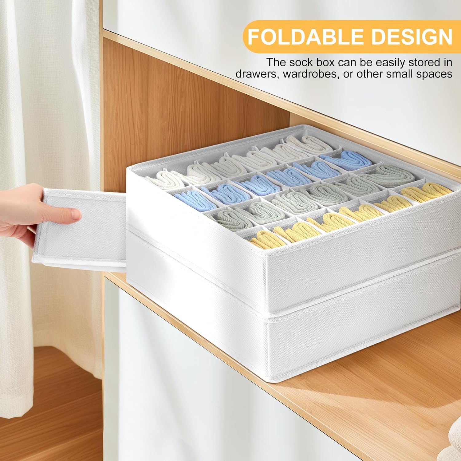 Joyoldelf Sock Organizer Drawer Organizer - Underwear Organizer, 24 Cell Collapsible Closet Organizers and Storage Sock Holders Organizers for Storing Socks, Ties, Belts 6 Pack White