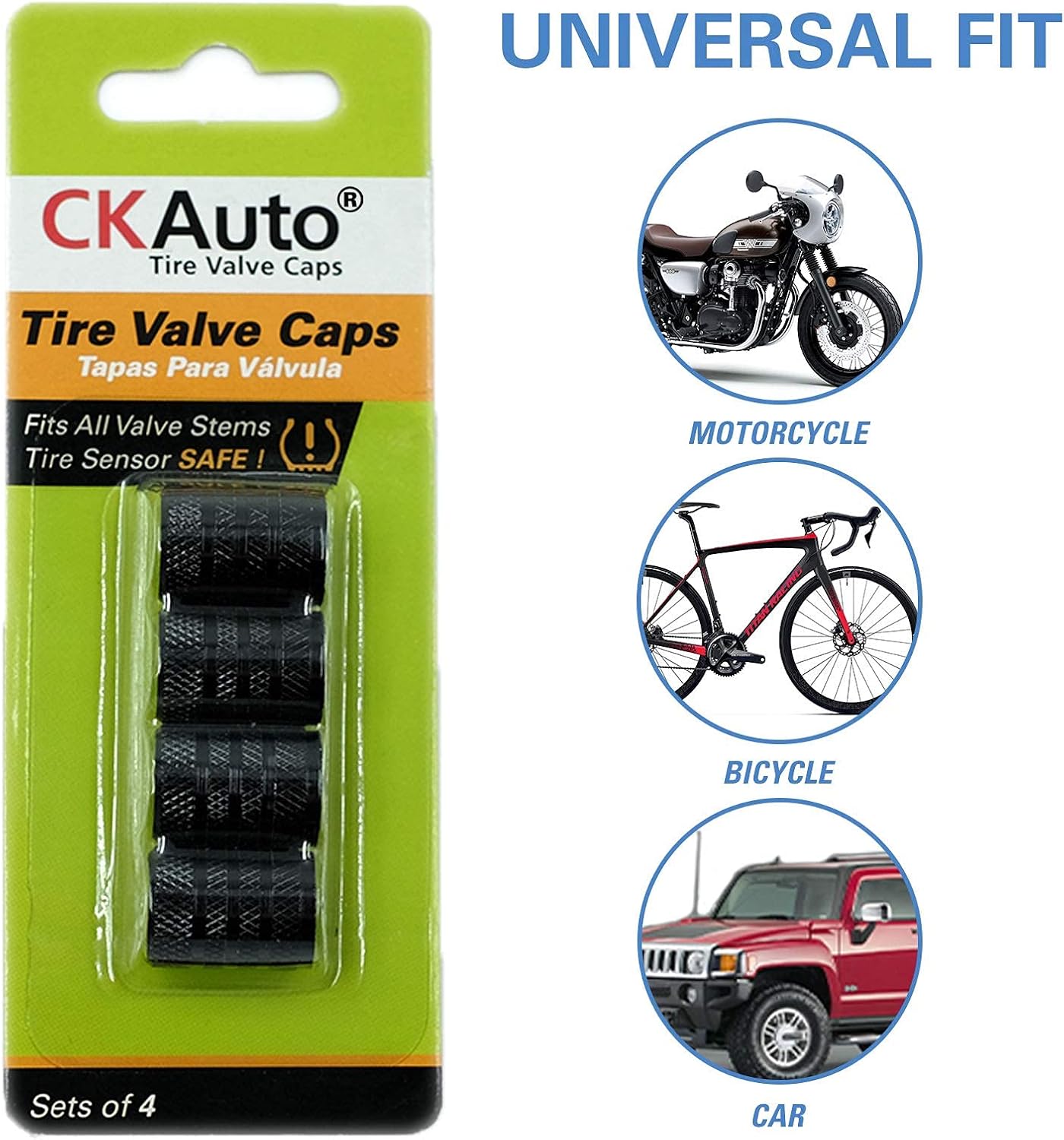 CKAuto Tire Valve Stem Caps, Aluminum Black, 4 pcs/Pack