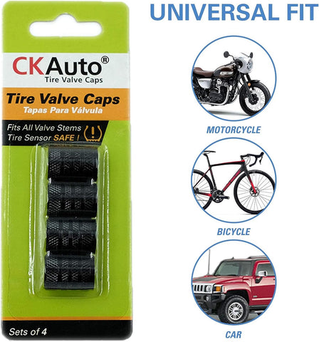 CKAuto Tire Valve Stem Caps, Aluminum Black, 4 pcs/Pack