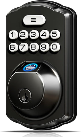 Veise KS02A Fingerprint Door Lock, Keypad Deadbolt, Matte Black
