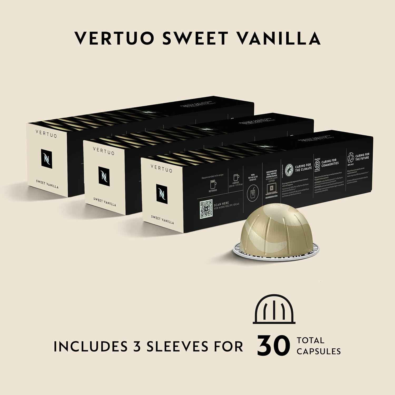 Nespresso Vertuo, Sweet Vanilla, Medium Roast, 30-Count Coffee Pods | Capsules Pack of 1