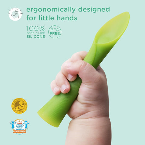 Olababy Silicone Baby Spoons, Baby Led Weaning, 2pk (Coral/Lilac)