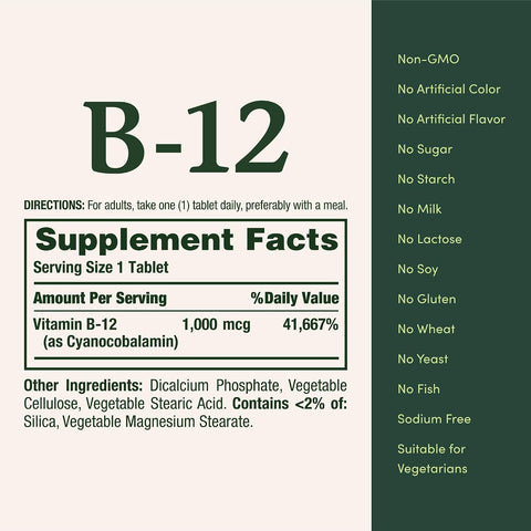 Vitamin B12 by Nature's Bounty, Vitamin Supplement, Supports Energy Metabolism and Nervous System Health, 1000mcg, 100 Tablets