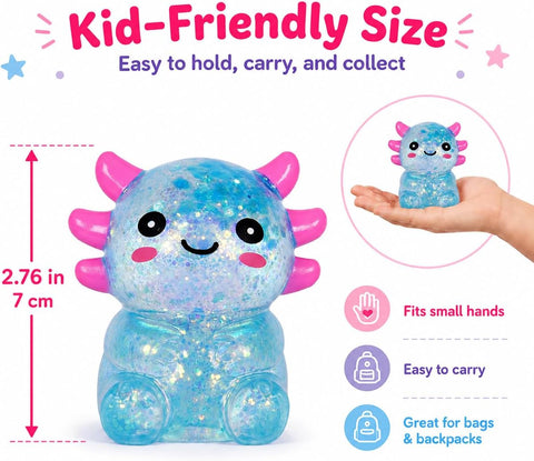 Axolotl Squishy Stress Ball, Soft TPR Slow Rising Squeeze Toy, Cute Axolotl Fidget Toy for Stress Relief, Anxiety Calming Sensory Toy for Kids Adults(Blue Seated Axolotl)